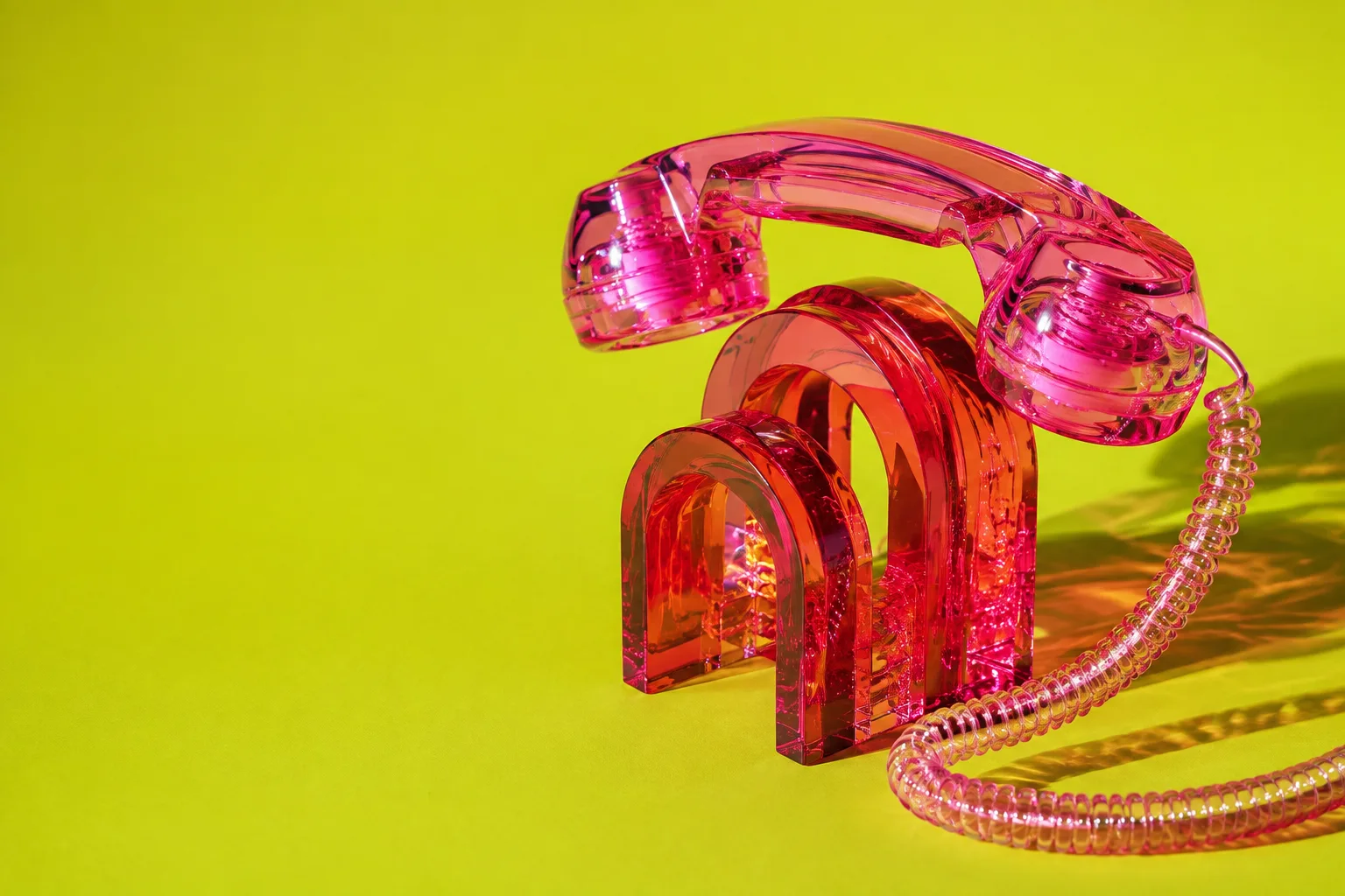 Pink glass handset on chartreuse